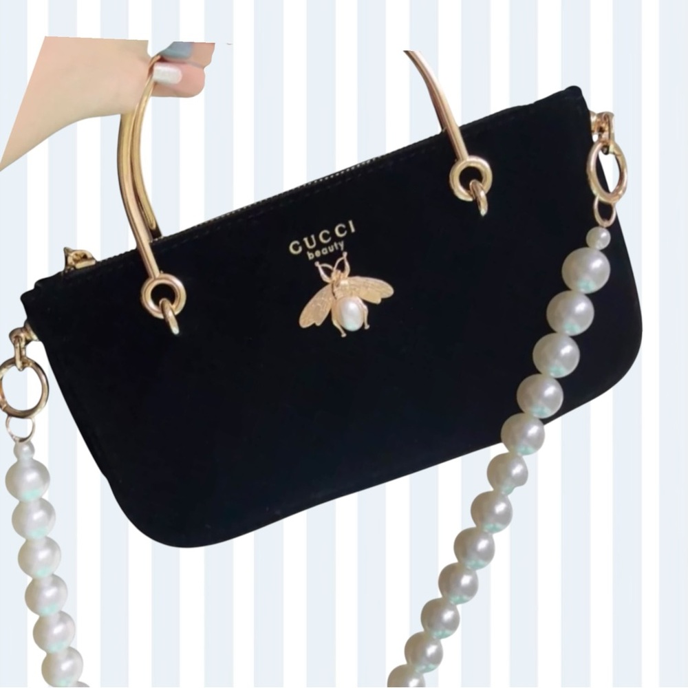 Gucci Beauty GWP Black Velvet Clutch with Pearl Accents